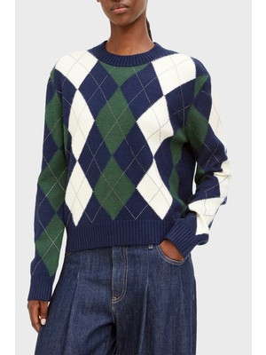 Guess Ls Cn Gracie Argyle Ekoseli Bisiklet Yaka Kazak W6BR48Z1447 Kadın Kazak W6BR48 Z1447 F5YX