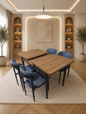 Bella Serisi 4 Kişilik Antrasit Kumaş 80*130 Çam Masa Sandalye Seti (Modern Seri)Siyah Iskelet
