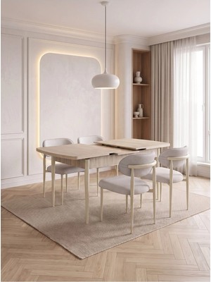 Bella Serisi 4 Kişilik Krem Kumaş 80*130 Traverten Masa Sandalye Seti (Modern Seri)Krem Iskelet