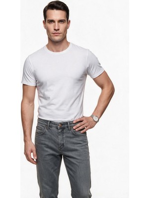 Ecer Erkek Normal Kesim Jean Kot Pantolon Düğmeli Fermuarlı Cepli