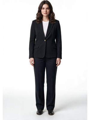 Ekol Kadın Çentikli Yaka Tek Düğmeli Uzun Kollu Blazer Ceket