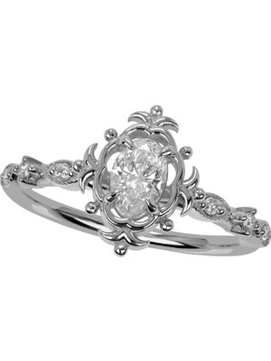Abgar Özasi Mücevherat 0,50 Ct (F/vs2) Vintage Oval Kesim Kenar Taşlı Pırlanta Tektaş Yüzük Hrd Sertifikalı