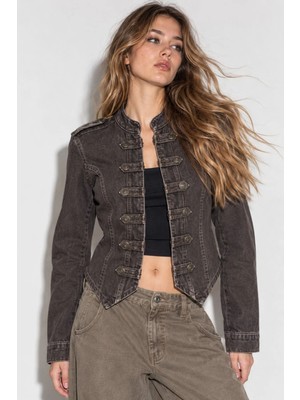 Hiccup Kadınlar Düğmeli Denim Ceket Mocha Kahvesi