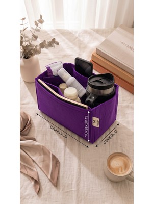 Marjinal W Club Tek Suluklu Çanta İçi Organizer Koyu Mor 28x15x12