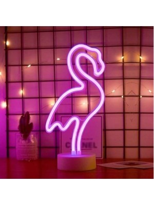 Neon Işıklı Flamingo Yazılı Masa Gece Lambası Midastech