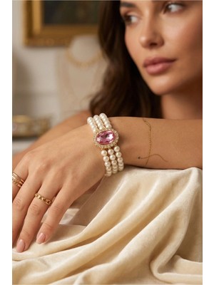 BB Bridal Boutique Kristal Taşlı Oval Taşlı Bileklik Gold Kaplama Taşlı Choker Tasarım Şık Bileklik