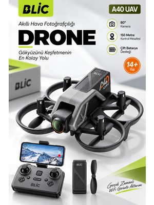 Blic A40 Uav Wifi Kameralı Drone, 150 Metre Kontrol Mesafesi, 360° Takla, Optik Akış Sabitleme, Çift Bataryalı