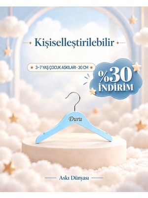 NYN İsimli Kişiye Özel Ahşap KSÇ 3-7 Yaş 30cm Çocuk Askısı Mavi Renk 12 Adet