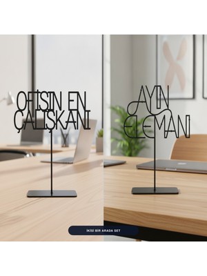Bafidica Ikisi Bir Arada Set - Ofisin En Çalışkanı ve Ayın Elemanı Metal Masaüstü Dekoratif Minimalist Dekor 2li Set