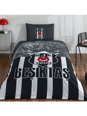 Taç Lisanslı Beşiktaş Şanlı Kartal Gece Işıltısı Pamuklu Tek Kişilik Nevresim Takımı