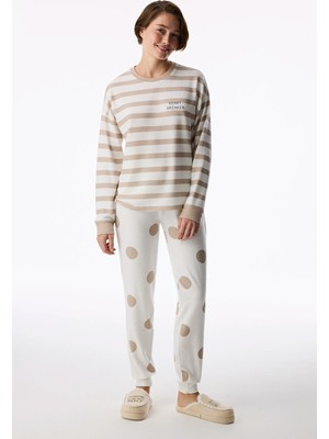Penti Bej Heart Breaker Çizgili Uzun Kollu Pijama Üstü