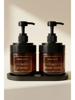 LE Paris 2’li Füme Cam Sıvı Sabunluk Seti | El ve Bulaşık Sabunu | Standlı Banyo Düzenleyici | 425 ml x 2