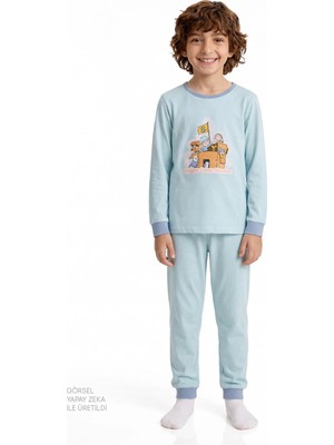 Penti Erkek Çocuk Mavi Dragon Camp Members Pamuklu Uzun Kollu 2'li Pijama Takımı