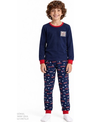 Penti Erkek Çocuk Lacivert Follow The Train Pamuklu Uzun Kollu Pijama Takımı