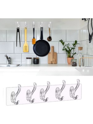 Aslanoğlu Store Ergonomik Şeffaf Duvar Askılığı Seti 5'li Pratik Yapışkanlı Düzenleyici