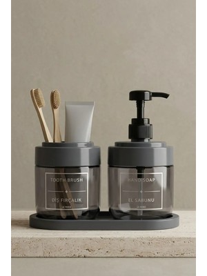 LE Paris Cam Sıvı Sabunluk ve Diş Fırçalık | Standlı Cam Banyo Organizer Seti 2’li Kolay Temizlenebilir 425 ml x 2