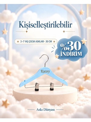 NYN İsimli Kişiye Özel  Ahşap KSÇM 3-7 Yaş 30cm Mandallı Mavi Renk 4 Adet