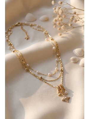 Aslanoğlu Store Şık Gold Renk Kadın Kolye Pirinç Charm Detaylı