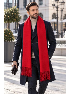 Wearflawless Erkek Selanik Örgü Triko Kahverengi Atkı, Püsküllü Yumuşak Dokulu Kışlık Kaşkol, Erkekler Için Hediye