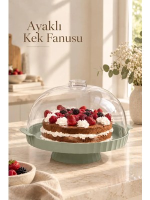 Okyanus Home Coliseum Ayaklı Yeşil Yuvarlak Kek - Pasta Fanusu