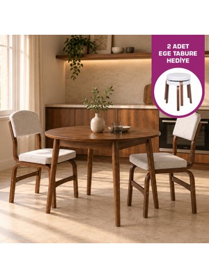 Vilinze Ege Sandalye Avanos Yuvarlak Ahşap Mutfak Masası Takımı - 90X90 cm
