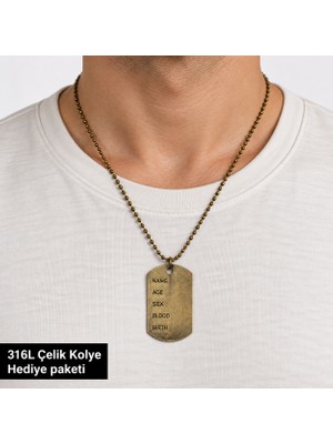 Herşey Nota 316L Çelik Asker Künyesi Erkek Kolye Metal Boncuk Zincirli Vintage Askeri Tasarım