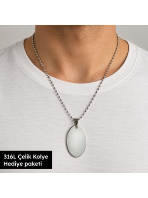 Herşey Nota 316L Çelik Oval Plaka Erkek Kolye 70 cm Boncuk Zincirli Minimalist Künye Modeli