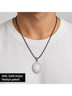 Herşey Nota 316L Çelik Oval Plaka Erkek Kolye 70 cm Boncuk Zincirli Minimalist Şık Künye Modeli