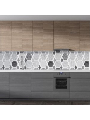 SBN - Store Prime Mutfak Tezgah Arası Folyo Kaplama Folyosu Altıgen Desen Gri 60X100 cm