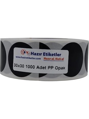 SBN - Store Prime Pp Opak Daire Çap Etiketi Rulo Etiket, 30MM x 30MM Çap 1000 Adet, Yuvarlak Siyah Zemin Baskılı Kontrol Etiketi