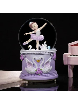 Keyfim Shop Balerin Figürlü Işıklı Müzikli Püskürtmeli Büyük Boy Kar Küresi – Kuğu ve Çiçek Detaylı Dekoratif Müzik Kutusu