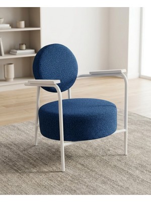 Azra Mobilya Venüs Tekli Koltuk Soft Kumaş Ofis Bekleme Koltuğu Berjer Metal Beyaz Renk Iskeletli - Mavi