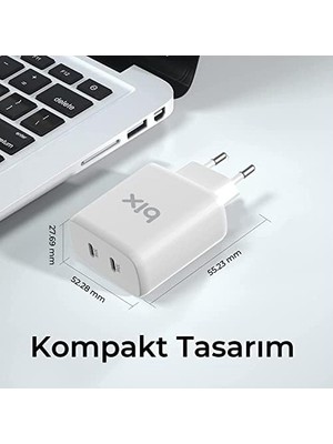 SBN - Store Prime Bix BX2P50 50W Pd 2*type-C Girişli Gelişmiş Şarj Teknolojisi ile Donatılmış Seyahat Adaptörü