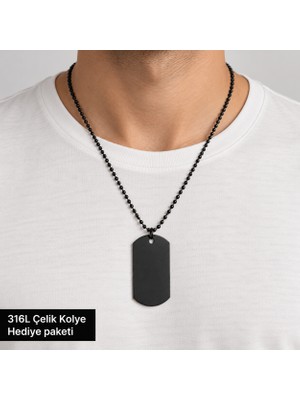 Herşey Nota 316L Çelik Siyah Asker Künyesi Erkek Kolye 70 cm Boncuk Zincirli Minimalist Tasarım