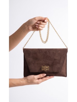 Luvi Maorı Kahverengi Süet Kadın Clutch Çanta
