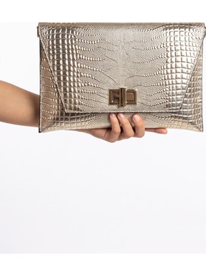 Luvi Maorı Altın Desenli Kadın Clutch Çanta