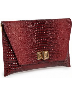 Luvi Maorı Bordo Baskı Rugan Kadın Clutch Çanta