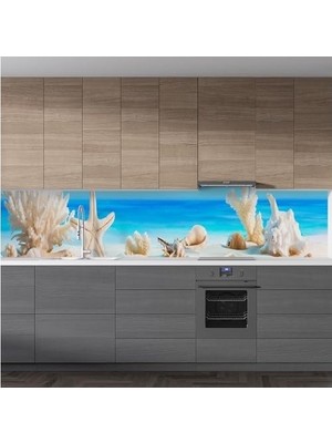 SBN - Store Prime Mutfak Tezgah Arası Folyo Kaplama Folyosu Deniz Kabukları 60X400 cm