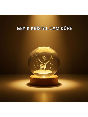 Birsence USB Bağlantılı Geyik Temalı Kristal Küre Premium Masa Gece Lambası