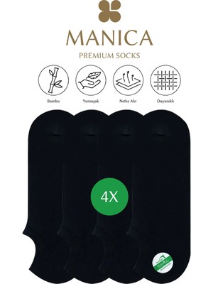 MANICA Erkek Bambu Sneaker Çorap 4 Çift - Siyah