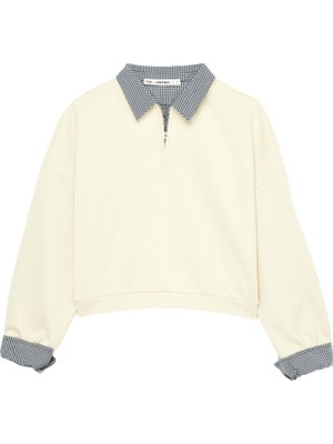 Die Grup Rahat Kalıp Uzun Kollu Kareli Yaka Detaylı Yarım Fermuarlı Sweatshirt