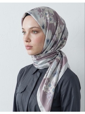 Bushu Çiçek ve Desenli Twill Eşarp