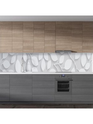 SBN - Store Prime Mutfak Tezgah Arası Folyo Kaplama Folyosu Beyaz Yapraklar 60X100 cm