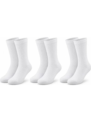 Nilya Unisex Beyaz Soket Çorap 3'lü Set %80 Pamuk Dikişsiz Burun Takviyeli Esnek Günlük Spor Çorabı Konfor