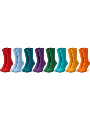 Nilya Unisex Renkli Çorap 8'li Set Günlük Rahat Esnek Uzun Soket Çorap Canlı Renkler Yumuşak Konforlu Seti