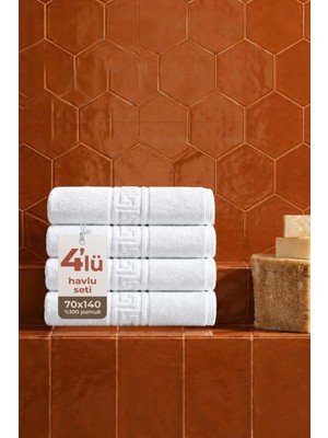 Anılsan 4'lü Greek Beyaz Banyo Havlusu - 70x140 Cm, 490 Gr, %100pamuk, Spa Ve Otel Havlusu