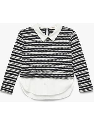 Die Grup Uzun Kollu Gömlek Yaka Detaylı Sweatshirt