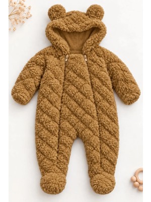 Dinamik çocuk Bebek Tulum Peluş Welsoft Çift Fermuarlı Içi Astarlı Kapüşonlu Ayıcık Kulaklı Patikli Kız Erkek Unısex 0-12AY