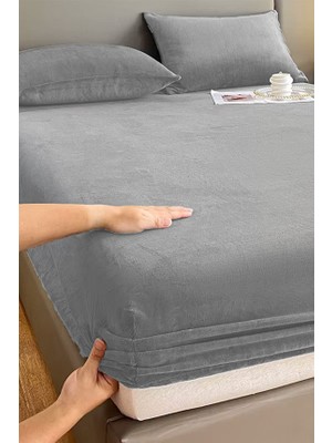 Mulberry Kadife Kumaş Battal Çift Kişilik Fitted Lastikli Çarşaf Takımı 180X200+30 cm