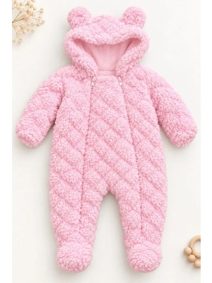 Dinamik çocuk Bebek Tulum Peluş Welsoft Çift Fermuarlı Içi Astarlı Kapüşonlu Ayıcık Kulaklı Patikli Kız Erkek Unısex 0-12AY